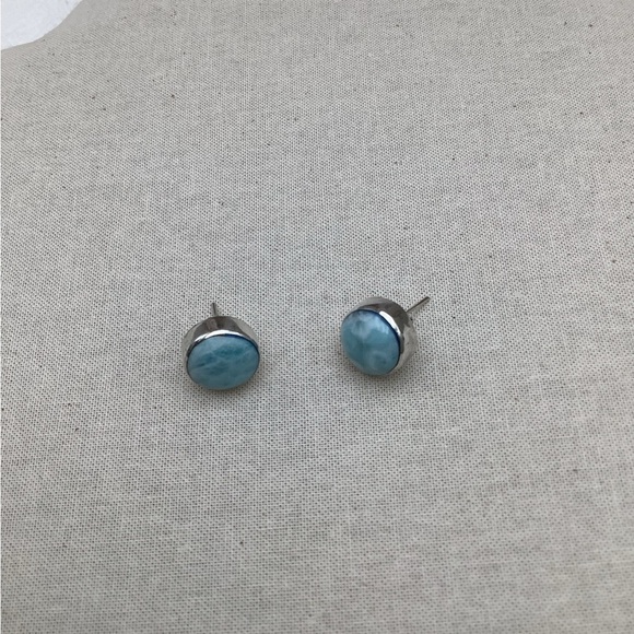 Vintage Sterling Silver Larimar Stone Stud Earrings - Picture 2 of 3